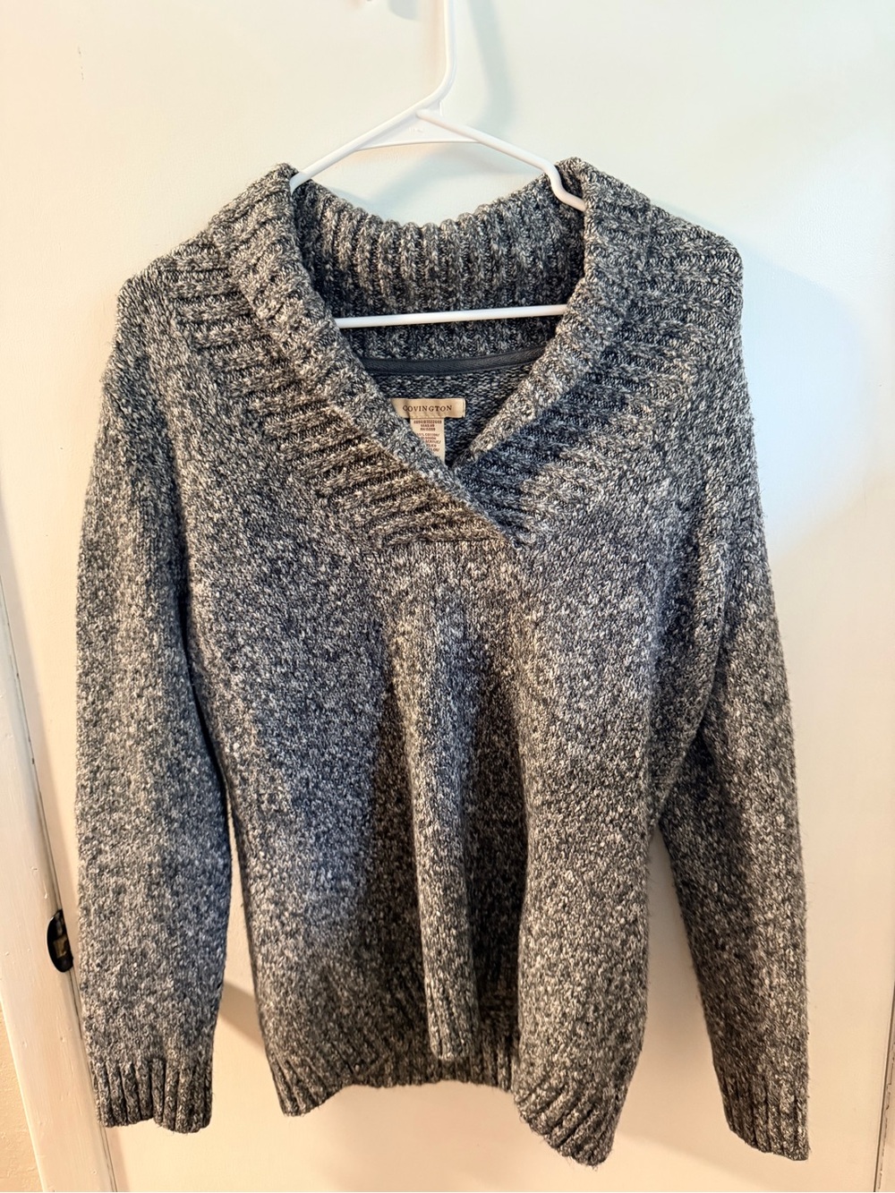 Covington Marled Gray Shawl-Collar Sweater